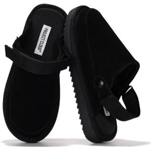 Project Cloud Kids Clogs Genuine Leather with Back Strap – Memory Foam & Lightweight Slip-on Boys and Girls Sandals with Adjustable Straps – Non-Slip Clogs for Kids Sandals (Little Goldstar)(Black Suede)
