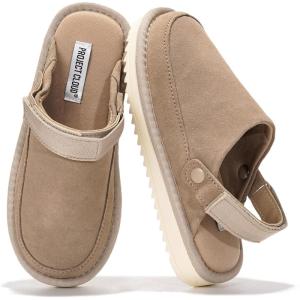 Project Cloud Kids Clogs Genuine Leather with Back Strap – Memory Foam & Lightweight Slip-on Boys and Girls Sandals with Adjustable Straps – Non-Slip Clogs for Kids Sandals (Little Goldstar)(Sand Suede)