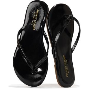 Project Cloud Kids Sandals For Girls Footwear with Memory Foam Insole Kids Flip Flops – Lightweight & Slip Resistant Girls Sandals Summer Beach Essentials (Little Foundations)(Black Patent)