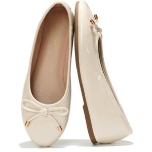 Project Cloud Memory Foam Ballet Flats Shoes for Women Footwear and Lightweight Casual Flats for Women – Non Slip Comfortable Ballet Shoes (Ellison)(Bone Patent)