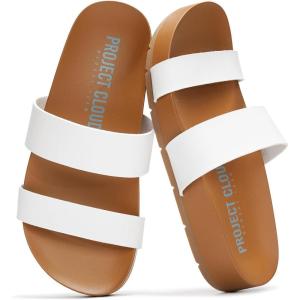 Project Cloud Memory Foam Slide Sandals Women Footwear – Lightweight Two-strap and Non-Slip Vegan Leather Platform Slides – Summer Sandals for Women 2025 (HILLTOP)(Off-white)