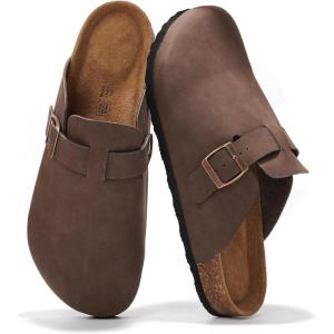 Project Cloud Mens Clogs – 100% Full Grain Genuine Leather Memory Foam Clogs for Men Arch Support Cork Footbed – Non Slip Platform Mules (Brooklyn)(Brown)