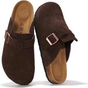 Project Cloud Mens Clogs – 100% Full Grain Genuine Leather Memory Foam Clogs for Men Arch Support Cork Footbed – Non Slip Platform Mules (Brooklyn)(Brown Suede)