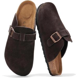 Project Cloud Mens Clogs – 100% Full Grain Genuine Leather Memory Foam Clogs for Men Arch Support Cork Footbed – Non Slip Platform Mules (Brooklyn)(Chocolate Suede)