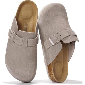 Project Cloud Mens Clogs – 100% Full Grain Genuine Leather Memory Foam Clogs for Men Arch Support Cork Footbed – Non Slip Platform Mules (Brooklyn)(Grey Mono Suede)