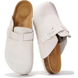 Project Cloud Mens Clogs – 100% Full Grain Genuine Leather Memory Foam Clogs for Men Arch Support Cork Footbed – Non Slip Platform Mules (Brooklyn)(Lightgrey Suede)