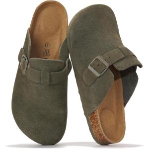 Project Cloud Mens Clogs – 100% Full Grain Genuine Leather Memory Foam Clogs for Men Arch Support Cork Footbed – Non Slip Platform Mules (Brooklyn)(Olive Suede)