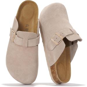 Project Cloud Mens Clogs – 100% Full Grain Genuine Leather Memory Foam Clogs for Men Arch Support Cork Footbed – Non Slip Platform Mules (Brooklyn)(Sand Mono Suede)