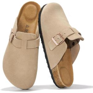 Project Cloud Mens Clogs – 100% Full Grain Genuine Leather Memory Foam Clogs for Men Arch Support Cork Footbed – Non Slip Platform Mules (Brooklyn)(Sand Suede)