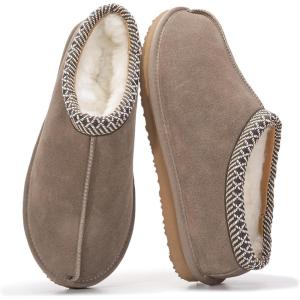 Project Cloud Mens Slippers 100% Genuine Leather with Australian Shearling Lining & Memory Foam Insole Outdoor & House Slippers for Men – Non-Slip Fuzzy Mens Shoes(Relaxation)(Taupe)