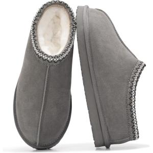 Project Cloud Mens Slippers 100% Genuine Leather with Australian Shearling Lining & Memory Foam Insole Outdoor & House Slippers for Men – Non-Slip Fuzzy Mens Shoes(Relaxation)(Grey)