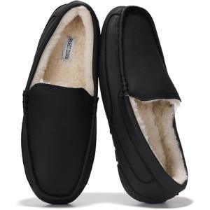 Project Cloud Mens Slippers 100% Genuine Leather with Memory Foam Insole Mens Shoes – Non-Slip and Lightweight Indoor and Outdoor Slippers for Men (Oswin)(Black Leather)