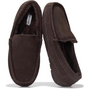Project Cloud Mens Slippers 100% Genuine Leather with Memory Foam Insole Mens Shoes – Non-Slip and Lightweight Indoor and Outdoor Slippers for Men (Oswin)(Chocolate Suede)