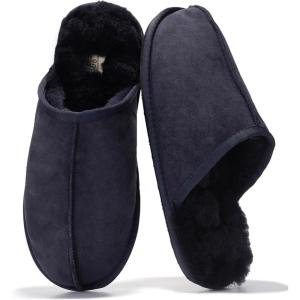Project Cloud Mens Slippers 100% Genuine Leather with Ultra Soft Memory Foam Insole Scuff House Slippers for Men – Lightweight and Non-Slip Cozy Men Footwear(Colin)(Navy Suede)