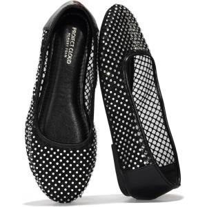 Project Cloud Mesh Womens Flats – Memory Foam Ballet Flats Shoes for Women – Non Slip Ballerina Womens Sneakers – Trendy Slip on Flat Shoes for Women (Ruthie)(Black)