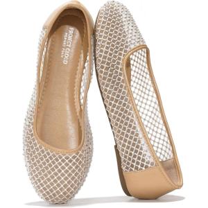 Project Cloud Mesh Womens Flats – Memory Foam Ballet Flats Shoes for Women – Non Slip Ballerina Womens Sneakers – Trendy Slip on Flat Shoes for Women (Ruthie)(Nude)