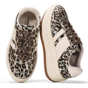 Project Cloud Platform Girls Sneakers – Lightweight Memory Foam Insole Lace-up Kids Shoes with Trendy Styles – Non-Slip Fashion Platform Boys and Girls Shoes (Little Nita)(Leopard)