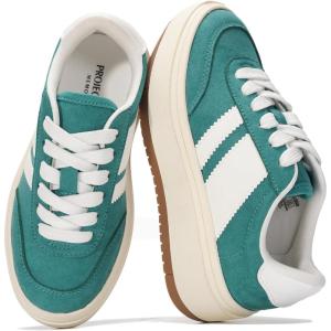 Project Cloud Platform Girls Sneakers – Lightweight Memory Foam Insole Lace-up Kids Shoes with Trendy Styles – Non-Slip Fashion Platform Boys and Girls Shoes (Little Nita)(Forest Green)