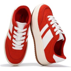 Project Cloud Platform Girls Sneakers – Lightweight Memory Foam Insole Lace-up Kids Shoes with Trendy Styles – Non-Slip Fashion Platform Boys and Girls Shoes (Little Nita)(Red)