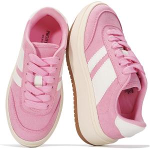 Project Cloud Platform Girls Sneakers – Lightweight Memory Foam Insole Lace-up Kids Shoes with Trendy Styles – Non-Slip Fashion Platform Boys and Girls Shoes (Little Nita)(Pink)