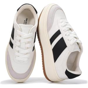 Project Cloud Platform Girls Sneakers – Lightweight Memory Foam Insole Lace-up Kids Shoes with Trendy Styles – Non-Slip Fashion Platform Boys and Girls Shoes (Little Nita)(White)