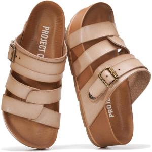 Project Cloud Platform Sandals Women – Strappy Wedges with Comfortable Memory Foam Insole – Lightweight & Non Slip Platform Sandals for Women Footwear (Proud)(Cashew)