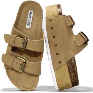 Project Cloud Platform Sandals Women Footwear – Genuine Leather and Durable EVA Sole for Non-Slip and Comfortable Platform – Fashion Summer Sandals for Women 2025 (Oliy)(Taupe)