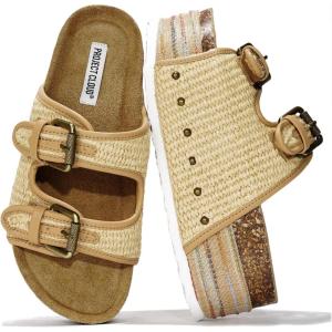 Project Cloud Platform Sandals Women Footwear – Genuine Leather and Durable EVA Sole for Non-Slip and Comfortable Platform – Fashion Summer Sandals for Women 2025 (Oliy)(Raffia)