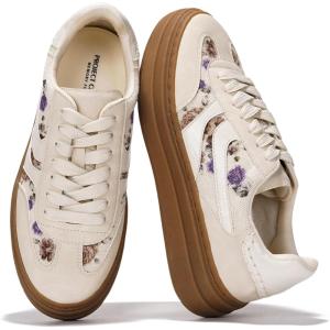 Project Cloud Platform Sneakers for Women Footwear – Memory Foam Insole Womens Shoes, Lightweight and Non-Slip Sole Lace Up Fashion Sneakers (Dodge)(Cream)