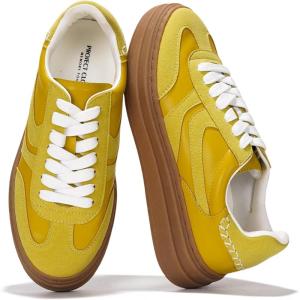 Project Cloud Platform Sneakers for Women Footwear – Memory Foam Insole Womens Shoes, Lightweight and Non-Slip Sole Lace Up Fashion Sneakers (Dodge)(Mustard)
