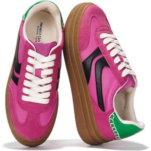 Project Cloud Platform Sneakers for Women Footwear – Memory Foam Insole Womens Shoes, Lightweight and Non-Slip Sole Lace Up Fashion Sneakers (Dodge)(Pink Mult)