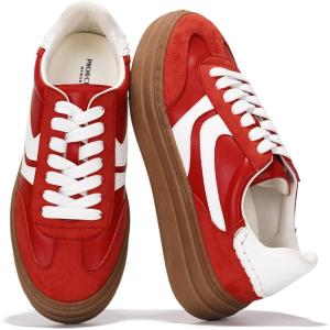 Project Cloud Platform Sneakers for Women Footwear – Memory Foam Insole Womens Shoes, Lightweight and Non-Slip Sole Lace Up Fashion Sneakers (Dodge)(Red)
