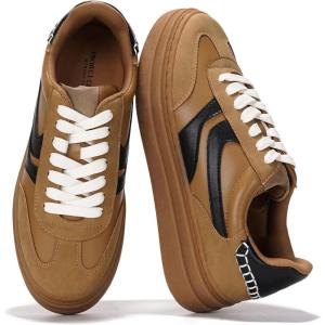 Project Cloud Platform Sneakers for Women Footwear – Memory Foam Insole Womens Shoes, Lightweight and Non-Slip Sole Lace Up Fashion Sneakers (Dodge)(Tan)
