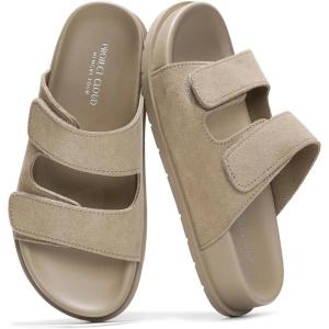 Project Cloud Platform Summer Sandals for Women 2025 – Comfortable and Adjustable Straps Summer Slides with Memory Foam Insole – Non-Slip Casual Womens Sandals(Sleek Taupe)