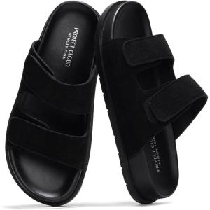 Project Cloud Platform Summer Sandals for Women 2025 – Comfortable and Adjustable Straps Summer Slides with Memory Foam Insole – Non-Slip Casual Womens Sandals(Sleek Black Suede)