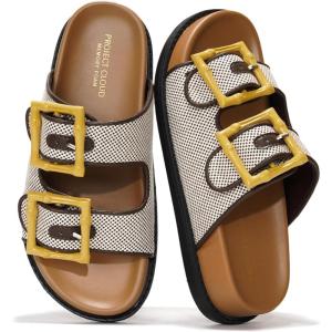 Project Cloud Platform Summer Sandals for Women 2025 – Comfortable and Adjustable Straps Summer Slides with Memory Foam Insole – Non-Slip Casual Womens Sandals(Brown-yellow Buckle)