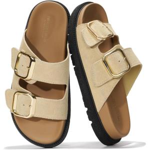 Project Cloud Platform Summer Sandals for Women 2025 – Comfortable and Adjustable Straps Summer Slides with Memory Foam Insole – Non-Slip Casual Womens Sandals(Beige Suede)