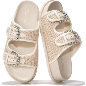 Project Cloud Platform Summer Sandals for Women 2025 – Comfortable and Adjustable Straps Summer Slides with Memory Foam Insole – Non-Slip Casual Womens Sandals(Off-white Raffia)