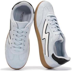 Project Cloud Sneakers for Women – Lace-Up Shoes for Women Trendy Women Sneakers with Memory Foam Insole Women’s Fashion Sneakers Non-Slip Womens Shoes (Irita)(Light Blue Microsuede)