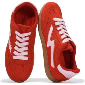 Project Cloud Sneakers for Women – Lace-Up Shoes for Women Trendy Women Sneakers with Memory Foam Insole Women’s Fashion Sneakers Non-Slip Womens Shoes (Irita)(Red Microsuede)