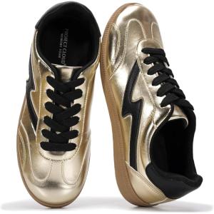 Project Cloud Sneakers for Women – Lace-Up Shoes for Women Trendy Women Sneakers with Memory Foam Insole Women’s Fashion Sneakers Non-Slip Womens Shoes (Irita)(Black Gold)