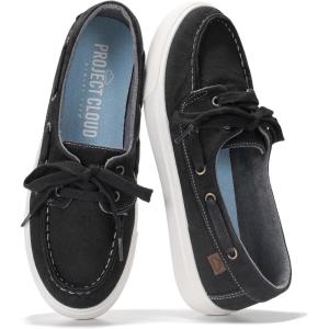 Project Cloud Sneakers for Women – Memory Foam Spring Shoes for Women Footwear – Slip-On Boat Shoes – Non Slip Fashion Sneakers – Lightweight Loafers (Seasalt)(Black)