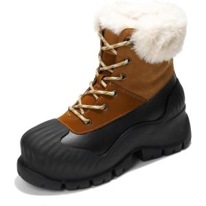 Project Cloud Snow Boots for Women Waterproof Genuine Leather 2.5″ Platform Wedge Boots – Memory Foam Fur Boots Winters Boots for Women Non-Slip Rain Boots Women’s Snow Boots (Lydia)(Brown)