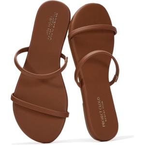 Project Cloud Summer Sandals for Women 2025 – Memory Foam Insole and Vegan Leather Beach Flip Flops for Women – Non Slip and Lightweight Double Strap Womens Sandals (Transition)(Whiskey)