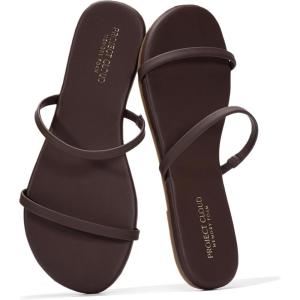Project Cloud Summer Sandals for Women 2025 – Memory Foam Insole and Vegan Leather Beach Flip Flops for Women – Non Slip and Lightweight Double Strap Womens Sandals (Transition)(Dark Choco)