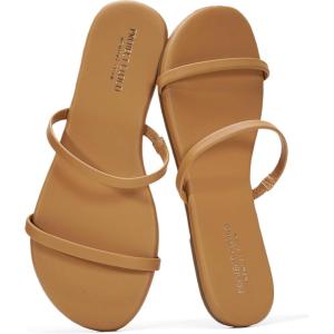 Project Cloud Summer Sandals for Women 2025 – Memory Foam Insole and Vegan Leather Beach Flip Flops for Women – Non Slip and Lightweight Double Strap Womens Sandals (Transition)(Camel)
