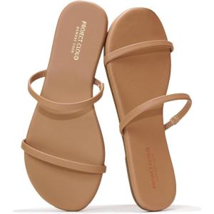 Project Cloud Summer Sandals for Women 2025 – Memory Foam Insole and Vegan Leather Beach Flip Flops for Women – Non Slip and Lightweight Double Strap Womens Sandals (Transition)(Taupe)