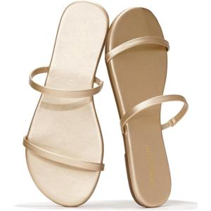 Project Cloud Summer Sandals for Women 2025 – Memory Foam Insole and Vegan Leather Beach Flip Flops for Women – Non Slip and Lightweight Double Strap Womens Sandals (Transition)(Gold)