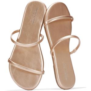 Project Cloud Summer Sandals for Women 2025 – Memory Foam Insole and Vegan Leather Beach Flip Flops for Women – Non Slip and Lightweight Double Strap Womens Sandals (Transition)(Rose Gold)