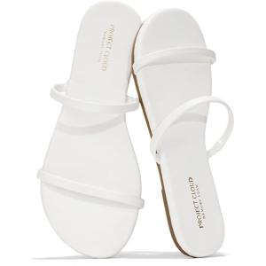 Project Cloud Summer Sandals for Women 2025 – Memory Foam Insole and Vegan Leather Beach Flip Flops for Women – Non Slip and Lightweight Double Strap Womens Sandals (Transition)(White)